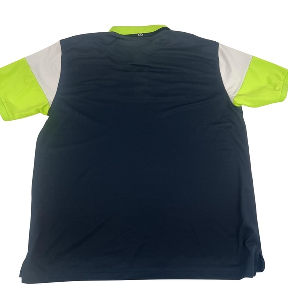 Psycho Bunny Polo Shirt Mens 2XL Navy Neon Green Colorblock Golf Skull Logo - Picture 6 of 16